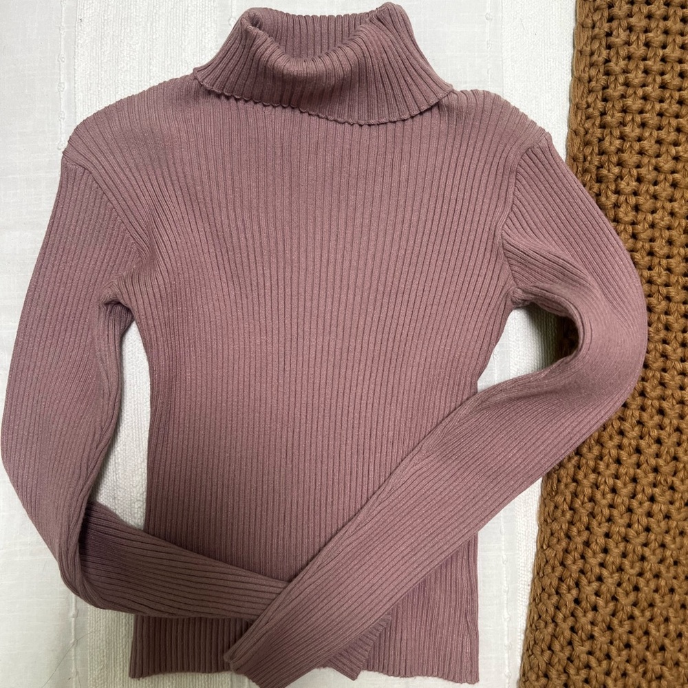 Hello Molly - Ribbed Mauve Turtleneck Sweater